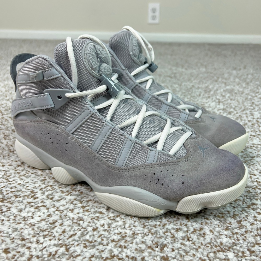 Jordan Sneakers Mens 10 Gray Basketball High Top Suede Shoes Jordan 6 Rings Gym